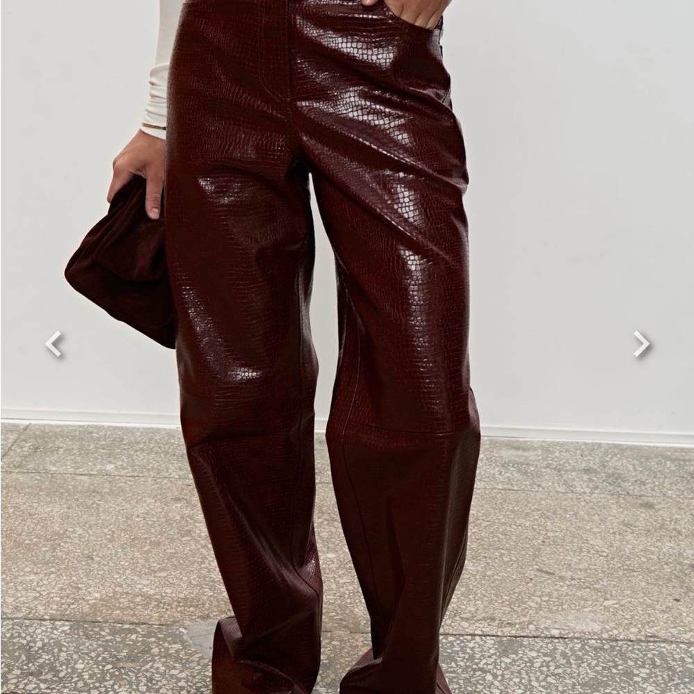 Elegant Burgundy Faux Leather Pants